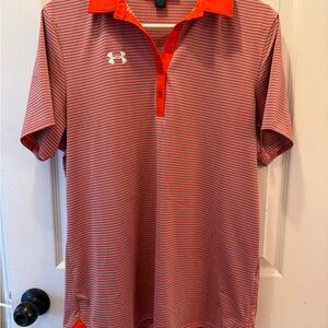 Under Armor Men's Red and White Striped Polo Shirt